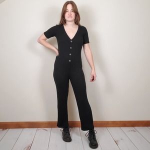 Reformation Jeans Black Camille Ribbed Knit Jumpsuit Womens Small (No Belt)